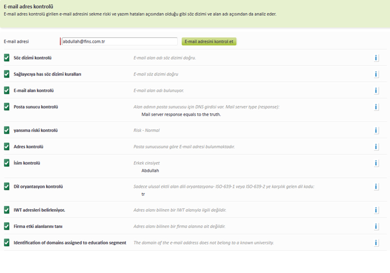 Detaylı E-mail Adres Kontrolü