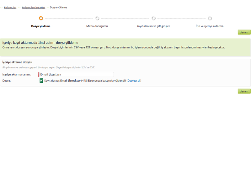 Toplu E-mail Listesi Ekleme